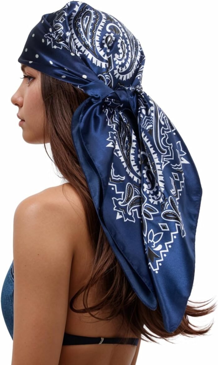 Silk-Feel Printed Head Scarf – 35" Square Bandana - Image 35