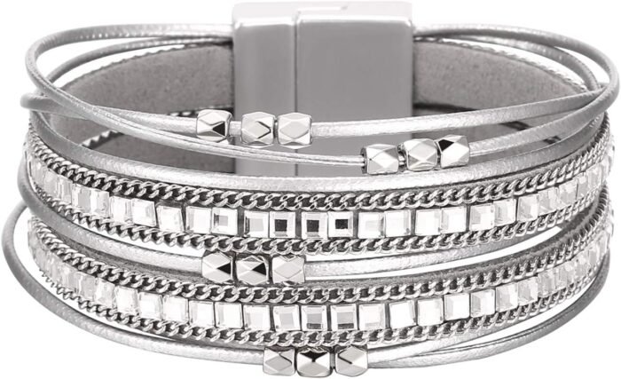 Boho Leopard Crystal Leather Wrap Bracelet – Multi-Layer Cuff - Image 52