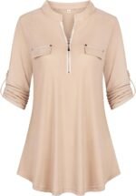 Chiffon Zip V-Neck Tunic – 3/4 Sleeve