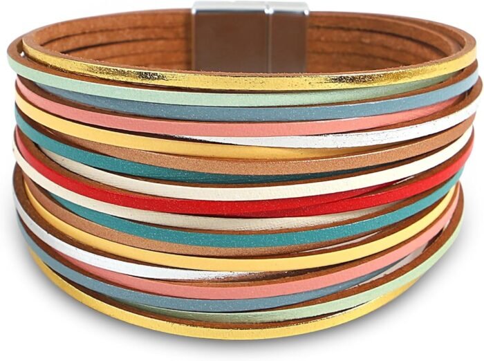 Boho Leopard Crystal Leather Wrap Bracelet – Multi-Layer Cuff - Image 54