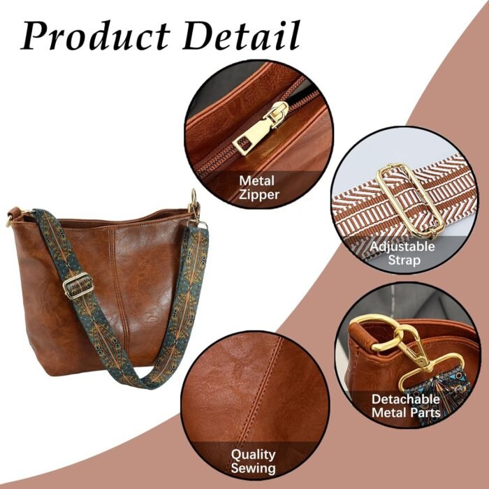 Boho Vegan Leather Shoulder Bag - Guitar-Strap Crossbody - Image 7