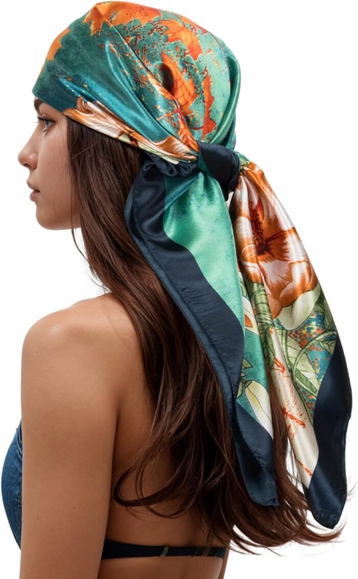 Silk-Feel Printed Head Scarf – 35" Square Bandana - Image 21