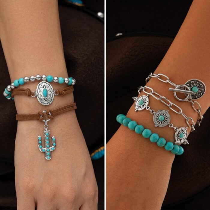 Boho Turquoise Jewelry Set – Necklace, Earrings, Bangles - Image 5