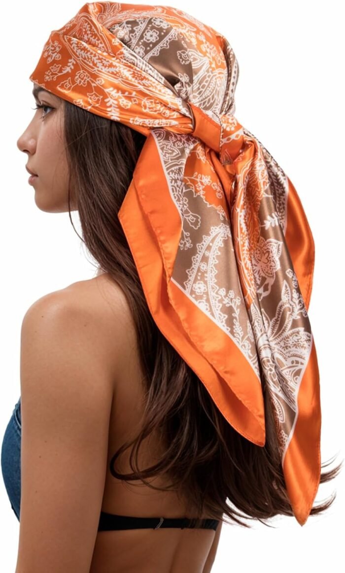 Silk-Feel Printed Head Scarf – 35" Square Bandana - Image 46