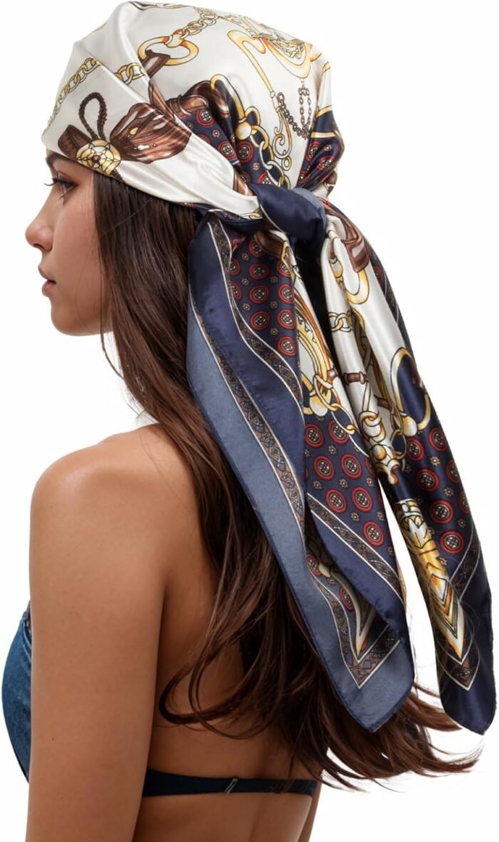 Silk-Feel Printed Head Scarf – 35" Square Bandana - Image 59