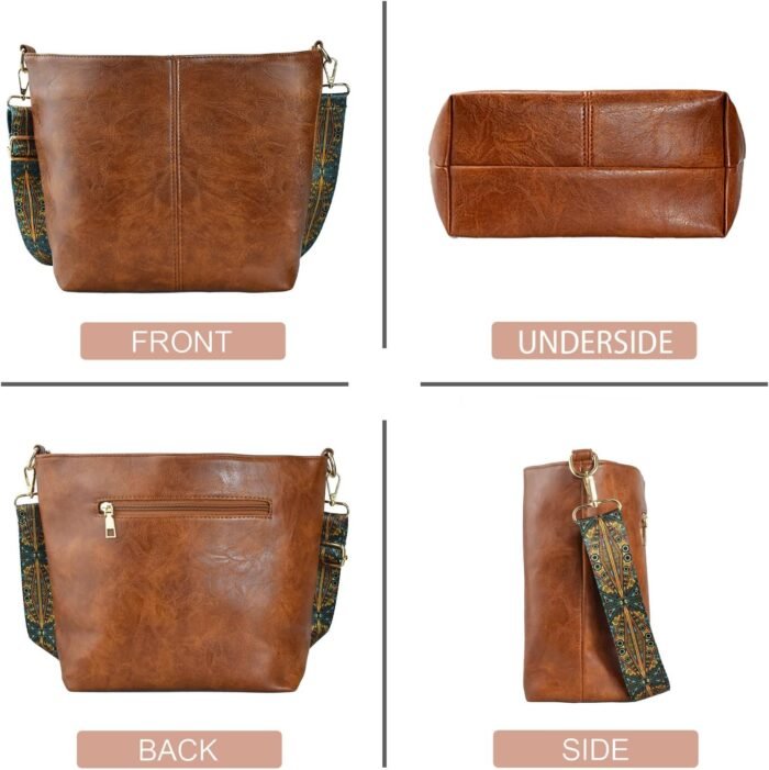 Boho Vegan Leather Shoulder Bag - Guitar-Strap Crossbody - Image 2