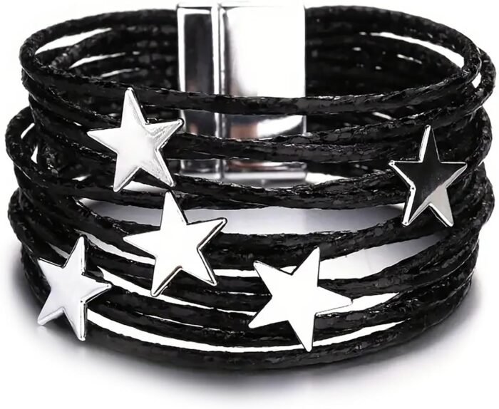 Boho Leopard Crystal Leather Wrap Bracelet – Multi-Layer Cuff - Image 12