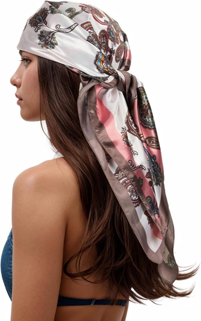 Silk-Feel Printed Head Scarf – 35" Square Bandana - Image 25