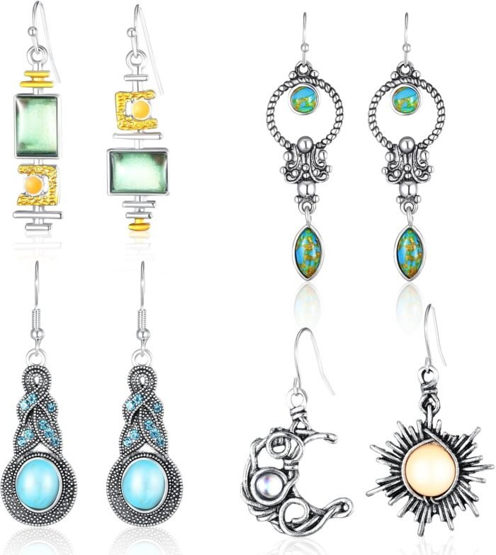 Vintage Boho Star Rhinestone Dangle Earrings for Women 4-Pair - Image 9