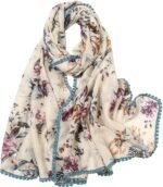 Boho Floral Lightweight Fringed Scarf - Image 29