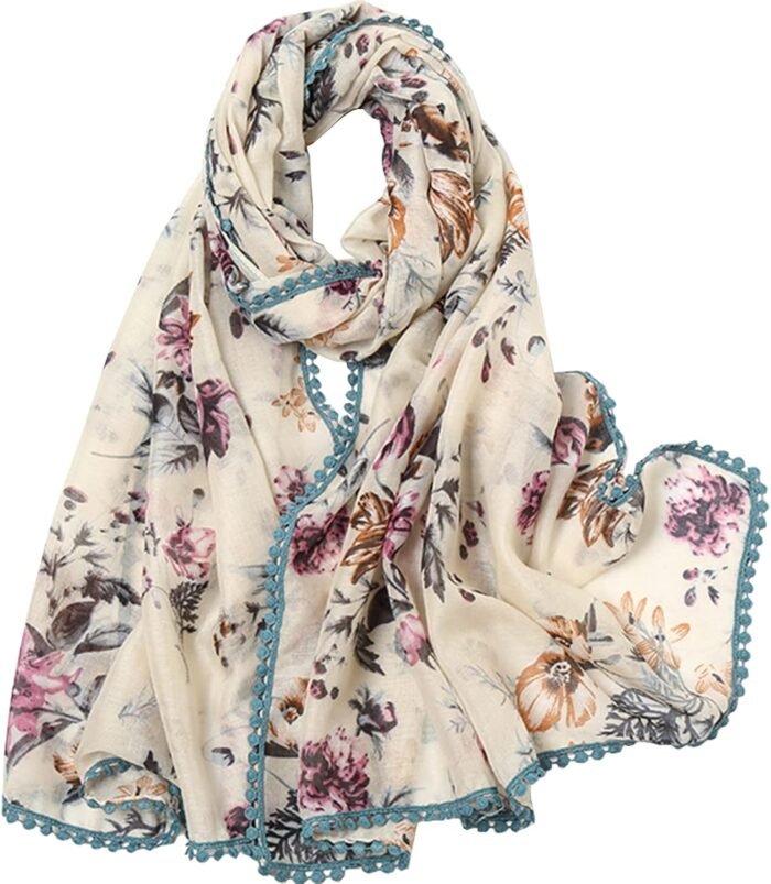 Boho Floral Lightweight Fringed Scarf - Image 29