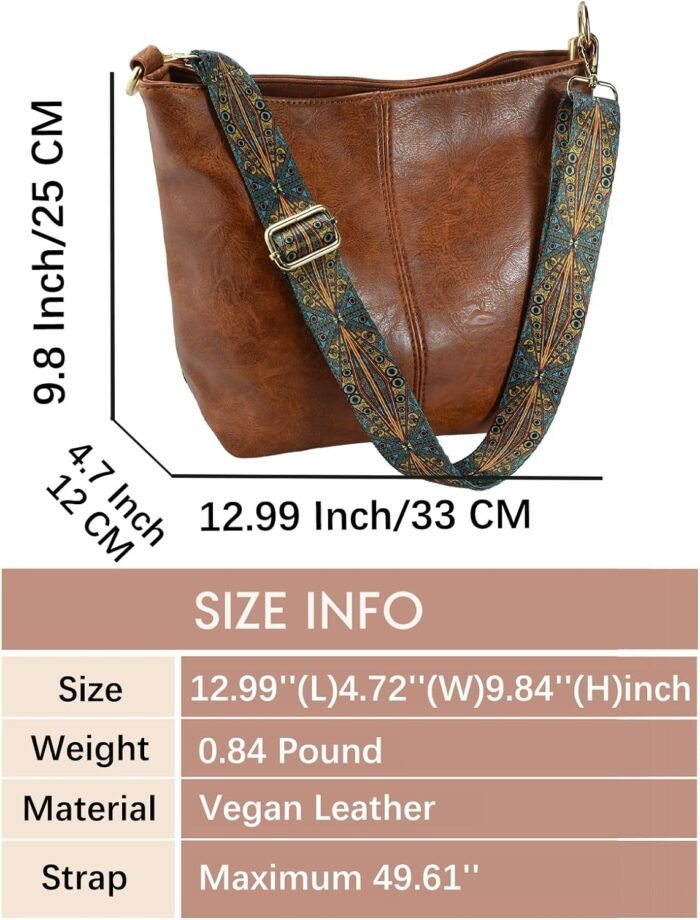 Boho Vegan Leather Shoulder Bag - Guitar-Strap Crossbody - Image 6