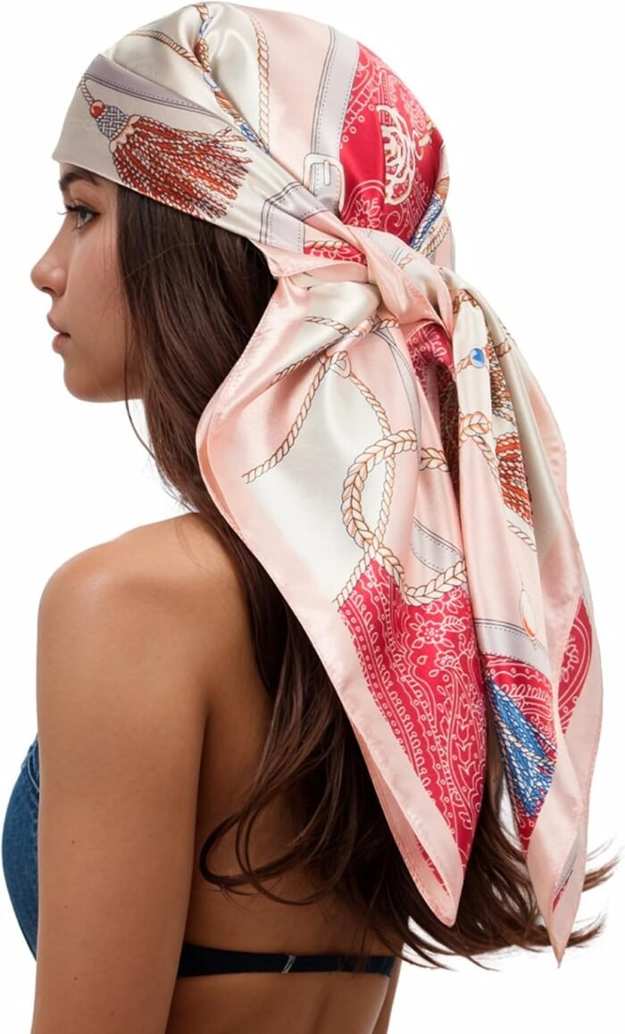 Silk-Feel Printed Head Scarf – 35" Square Bandana - Image 49