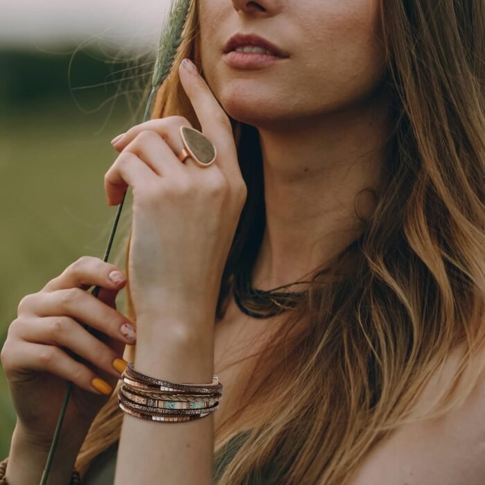 Boho Leopard Crystal Leather Wrap Bracelet – Multi-Layer Cuff - Image 3