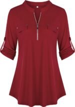 Chiffon Zip V-Neck Tunic – 3/4 Sleeve - Image 13