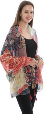 Boho Floral Lightweight Fringed Scarf - Image 7