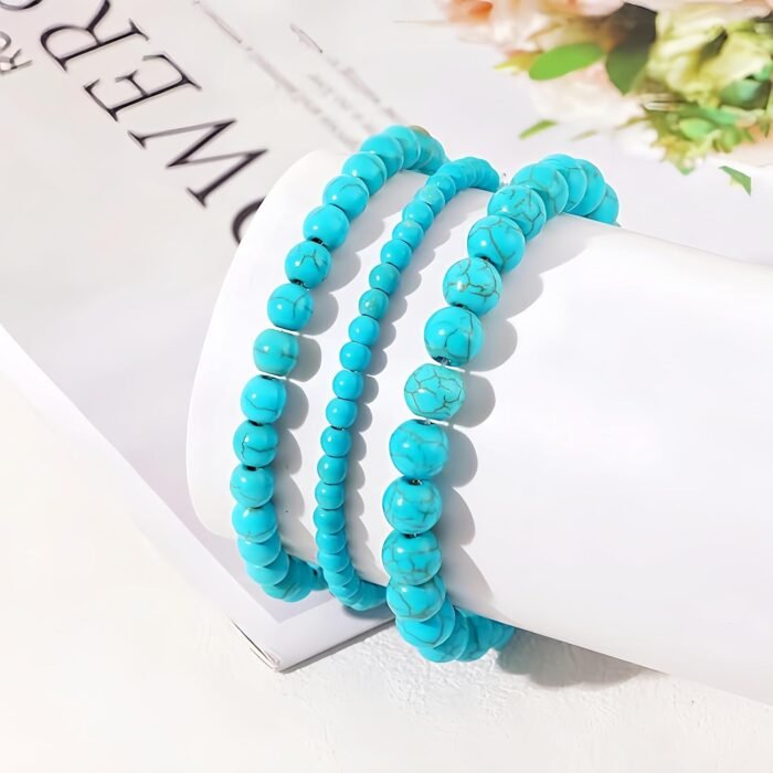 Turquoise Healing Crystal Stretch Bracelet Set 3-Piece - Image 4