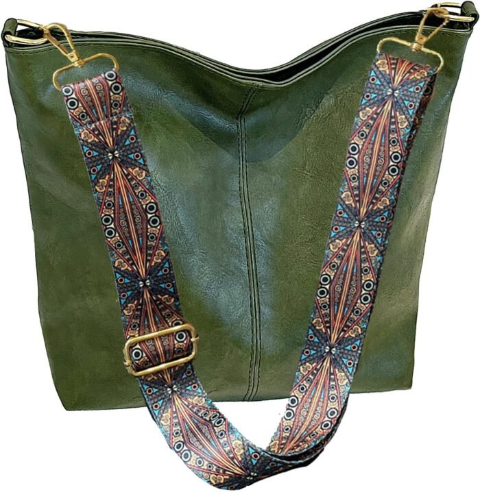 Boho Vegan Leather Shoulder Bag - Guitar-Strap Crossbody - Image 3