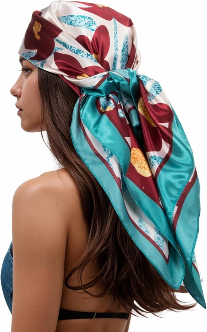 Silk-Feel Printed Head Scarf – 35" Square Bandana - Image 56
