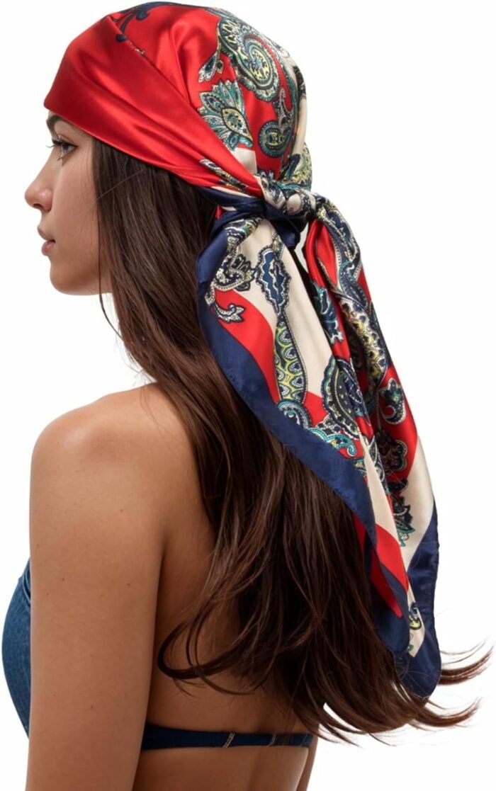Silk-Feel Printed Head Scarf – 35" Square Bandana - Image 23