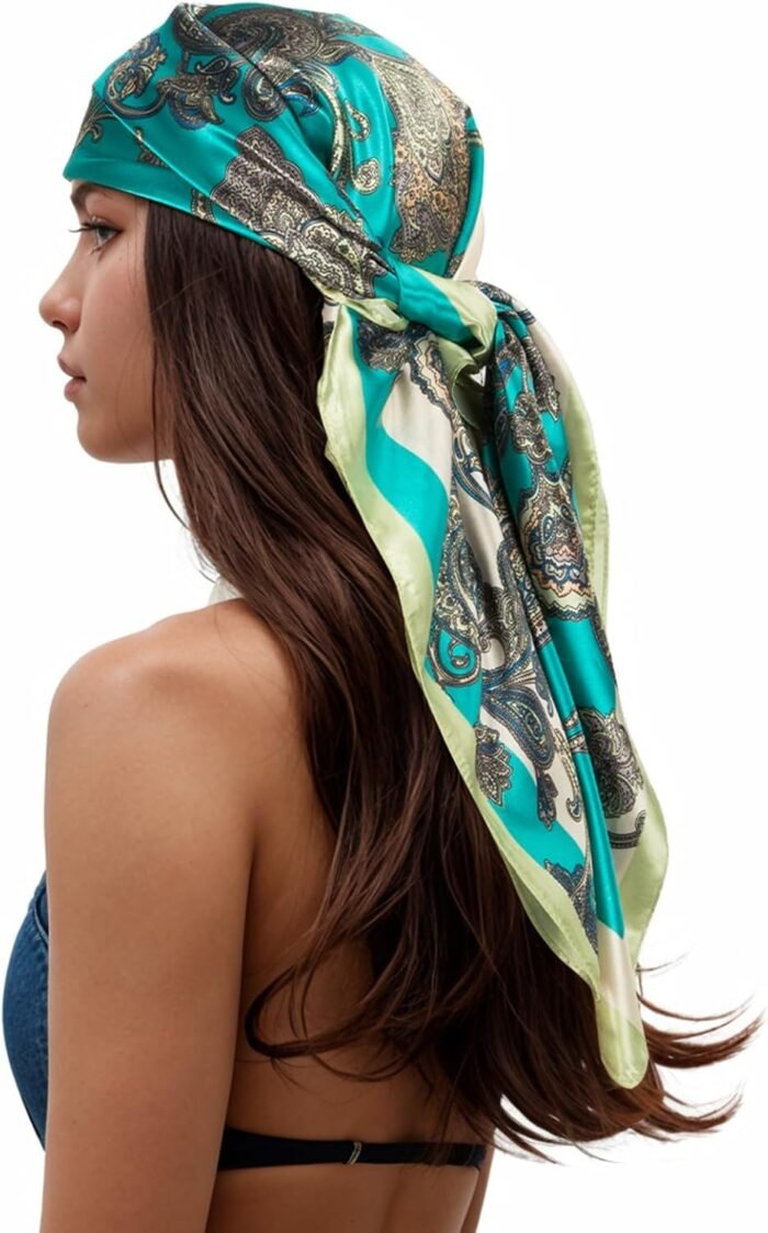 Silk-Feel Printed Head Scarf – 35" Square Bandana - Image 22