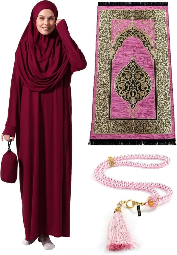 Islamic Gift Set: One-Piece Prayer Dress, Rug & Beads - Image 10