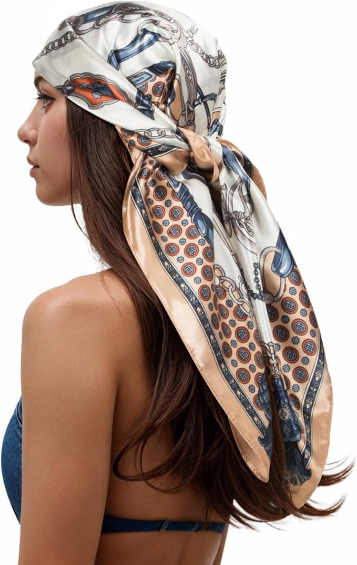 Silk-Feel Printed Head Scarf – 35" Square Bandana - Image 12