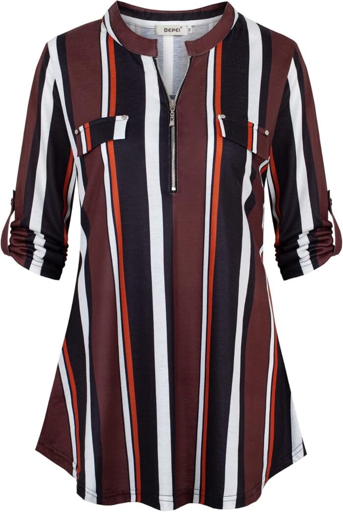 Chiffon Zip V-Neck Tunic – 3/4 Sleeve - Image 9