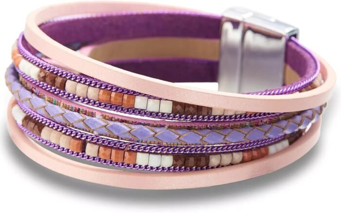 Boho Leopard Crystal Leather Wrap Bracelet – Multi-Layer Cuff - Image 35