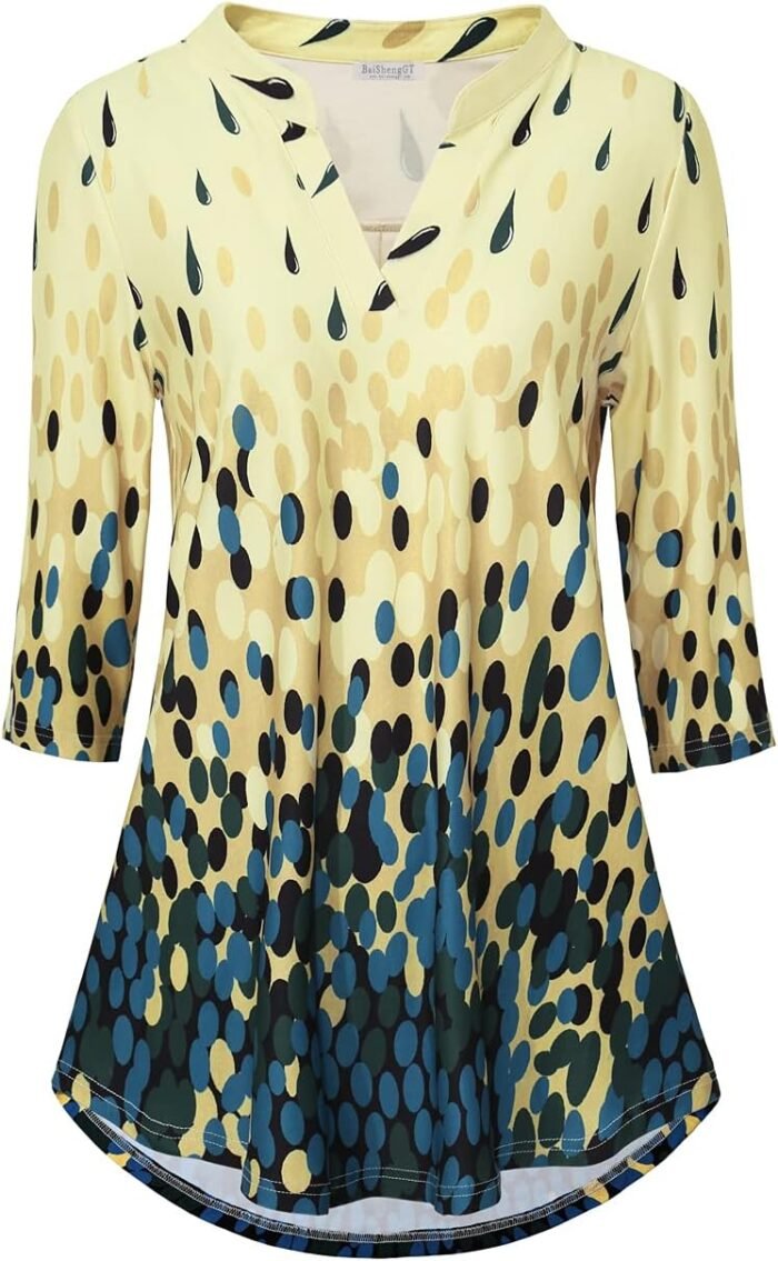 Boho Floral 3/4 Sleeve Notch V-Neck Top - Image 7