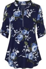 Chiffon Zip V-Neck Tunic – 3/4 Sleeve - Image 8