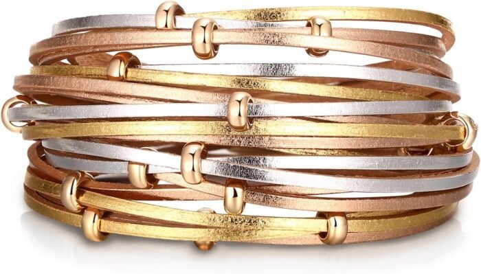 Boho Leopard Crystal Leather Wrap Bracelet – Multi-Layer Cuff - Image 48