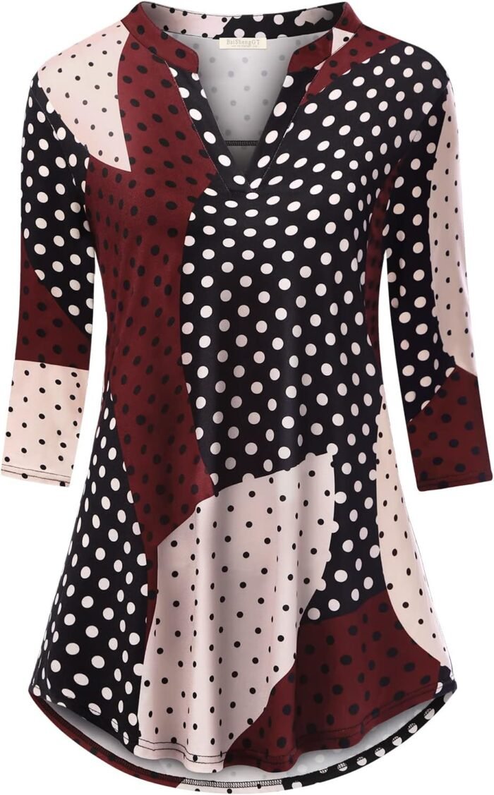 Boho Floral 3/4 Sleeve Notch V-Neck Top - Image 13