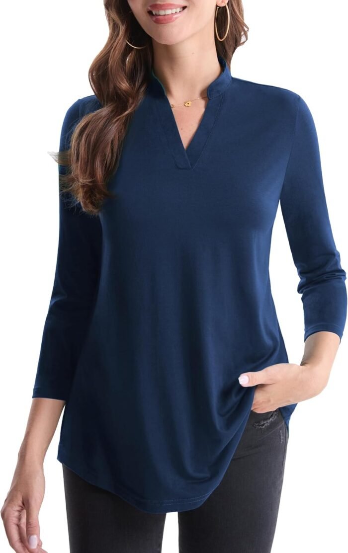 Boho Floral 3/4 Sleeve Notch V-Neck Top - Image 16
