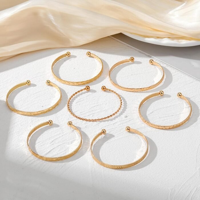 Gold Bangle Bracelets For Women, 14k Gold Plated Multi Layer Stackable Cuff Bracelet Set - Image 7