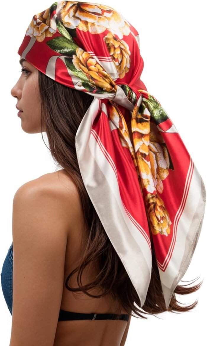 Silk-Feel Printed Head Scarf – 35" Square Bandana - Image 42