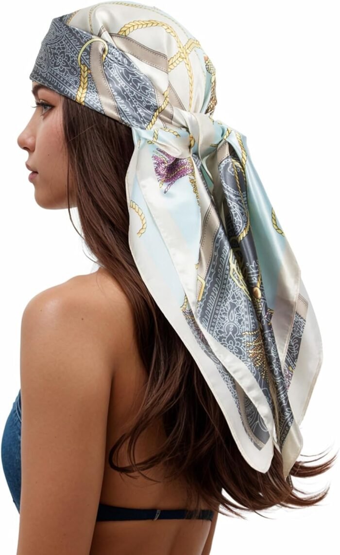 Silk-Feel Printed Head Scarf – 35" Square Bandana - Image 52