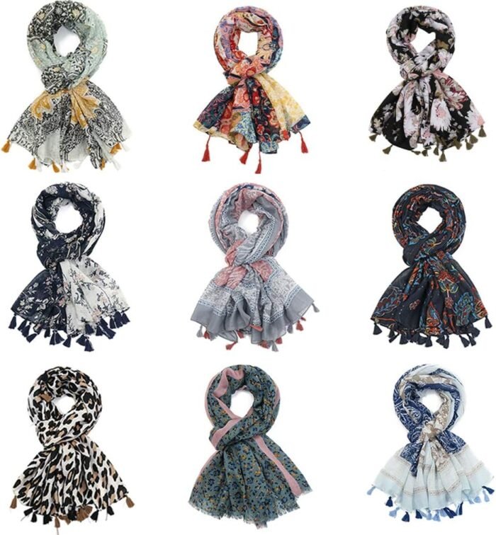 Boho Floral Lightweight Fringed Scarf - Image 8