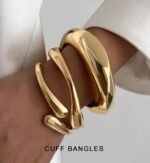 Chunky 14K Gold-Plated Stackable Bangles Set - Image 6