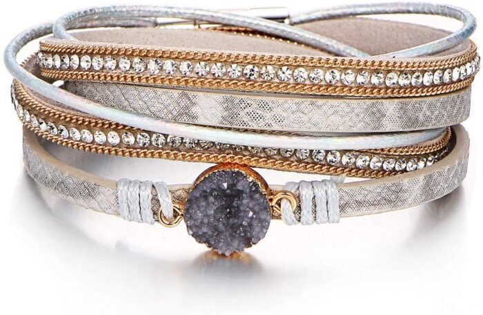 Boho Leopard Crystal Leather Wrap Bracelet – Multi-Layer Cuff - Image 31