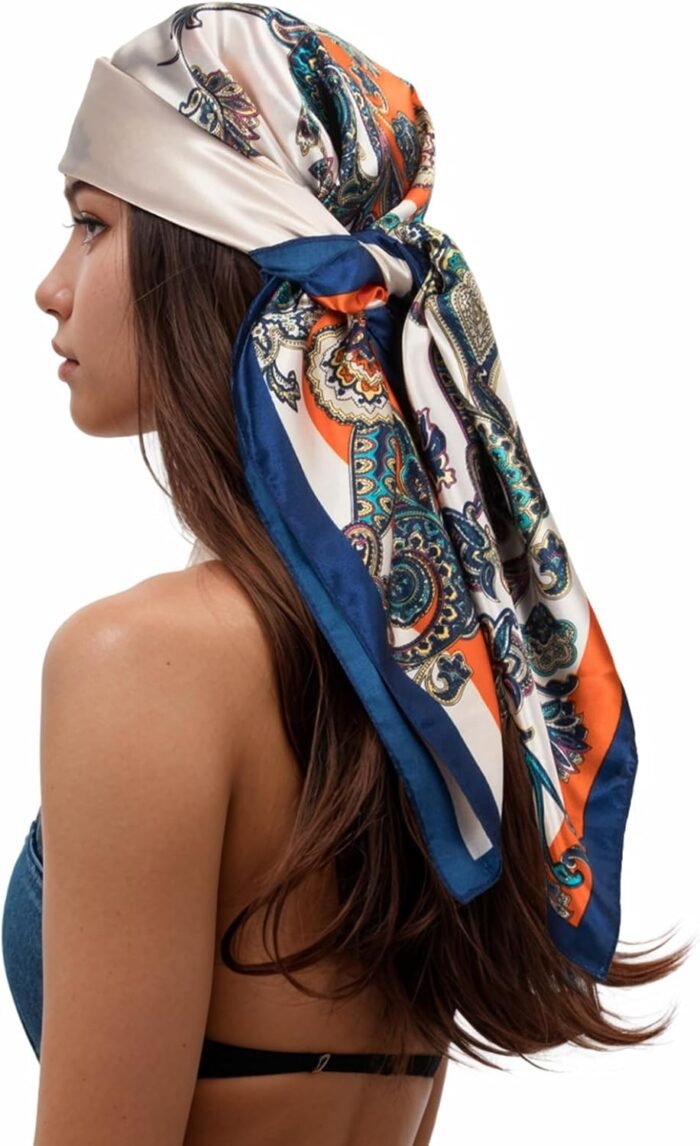 Silk-Feel Printed Head Scarf – 35" Square Bandana - Image 27