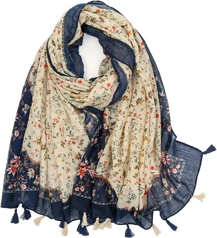 Boho Floral Lightweight Fringed Scarf - Image 34