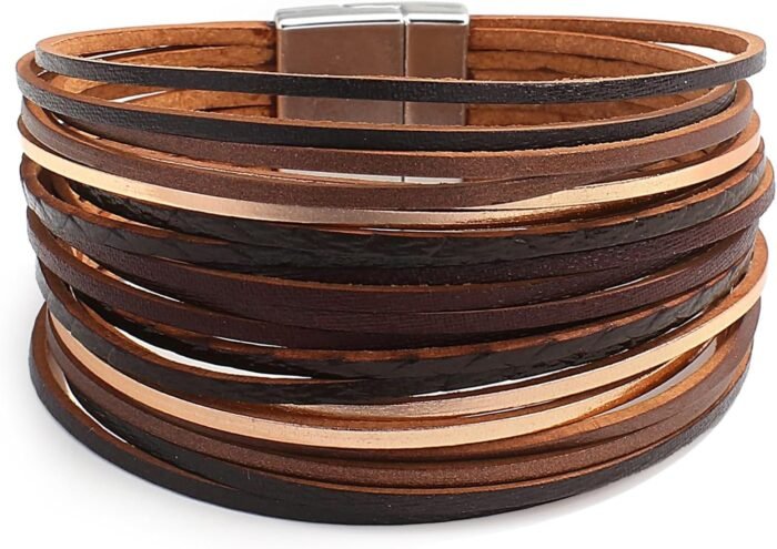 Boho Leopard Crystal Leather Wrap Bracelet – Multi-Layer Cuff - Image 42