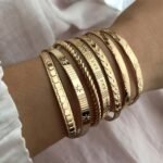 Gold Bangle Bracelets For Women, 14k Gold Plated Multi Layer Stackable Cuff Bracelet Set - Image 2