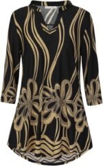 Boho Floral 3/4 Sleeve Notch V-Neck Top - Image 28