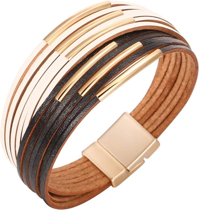 Boho Leopard Crystal Leather Wrap Bracelet – Multi-Layer Cuff - Image 38