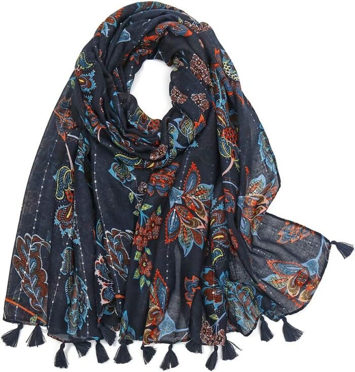 Boho Floral Lightweight Fringed Scarf - Image 20