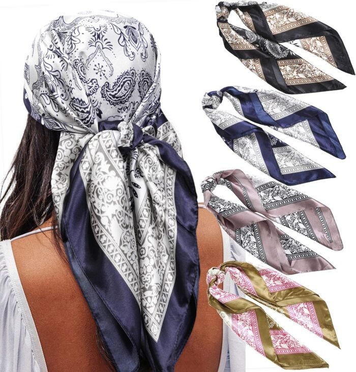 35" Satin Square Scarf Set (4-Pack) – Silk-Like Head & Neck Wraps - Image 27