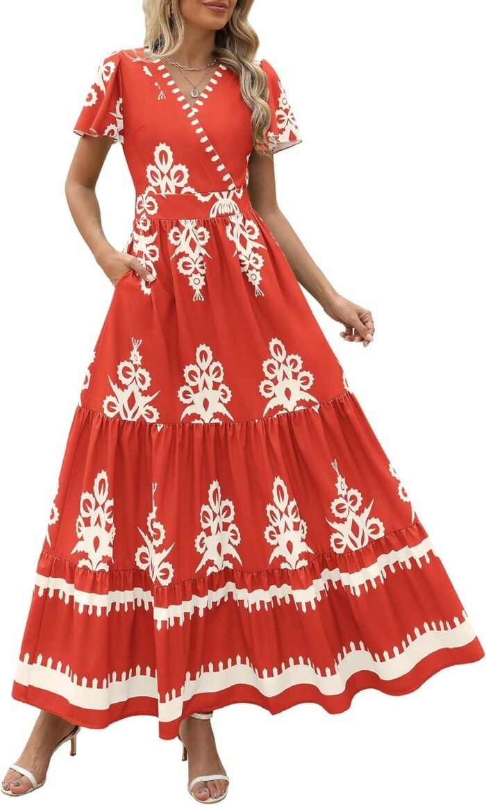 Floral Boho V-Neck Maxi Dress with Pockets - Image 17