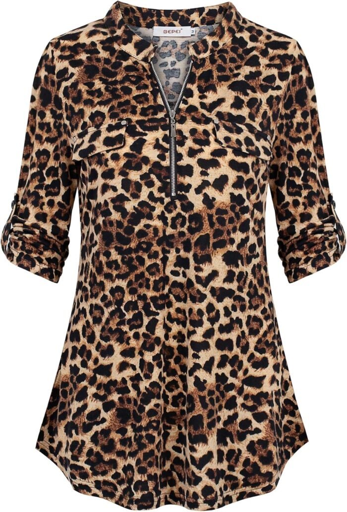 Chiffon Zip V-Neck Tunic – 3/4 Sleeve - Image 11